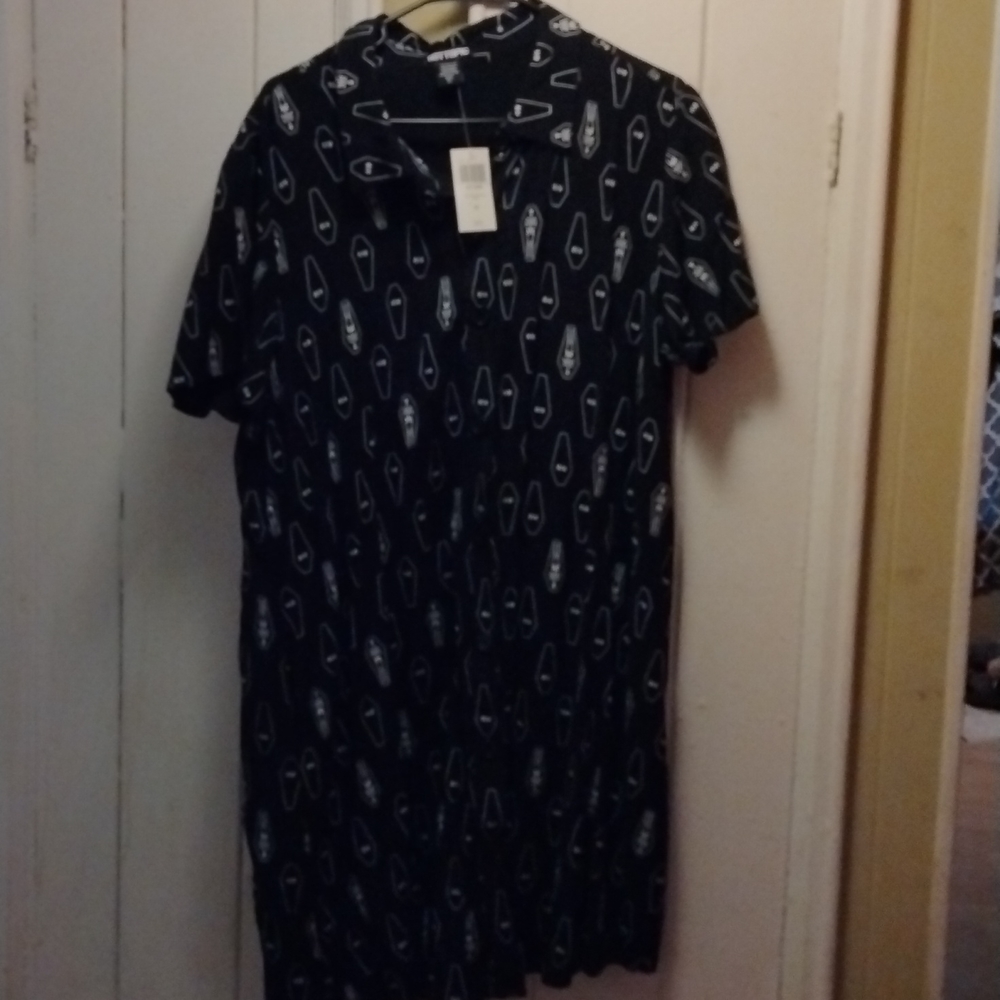 Black coffin shirt dress goth witch skeleton